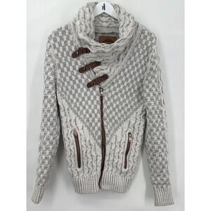 Leif Nelson Mens Gray Cable Knit Cardigan Sweater Asymmetric Buckle Zip Small